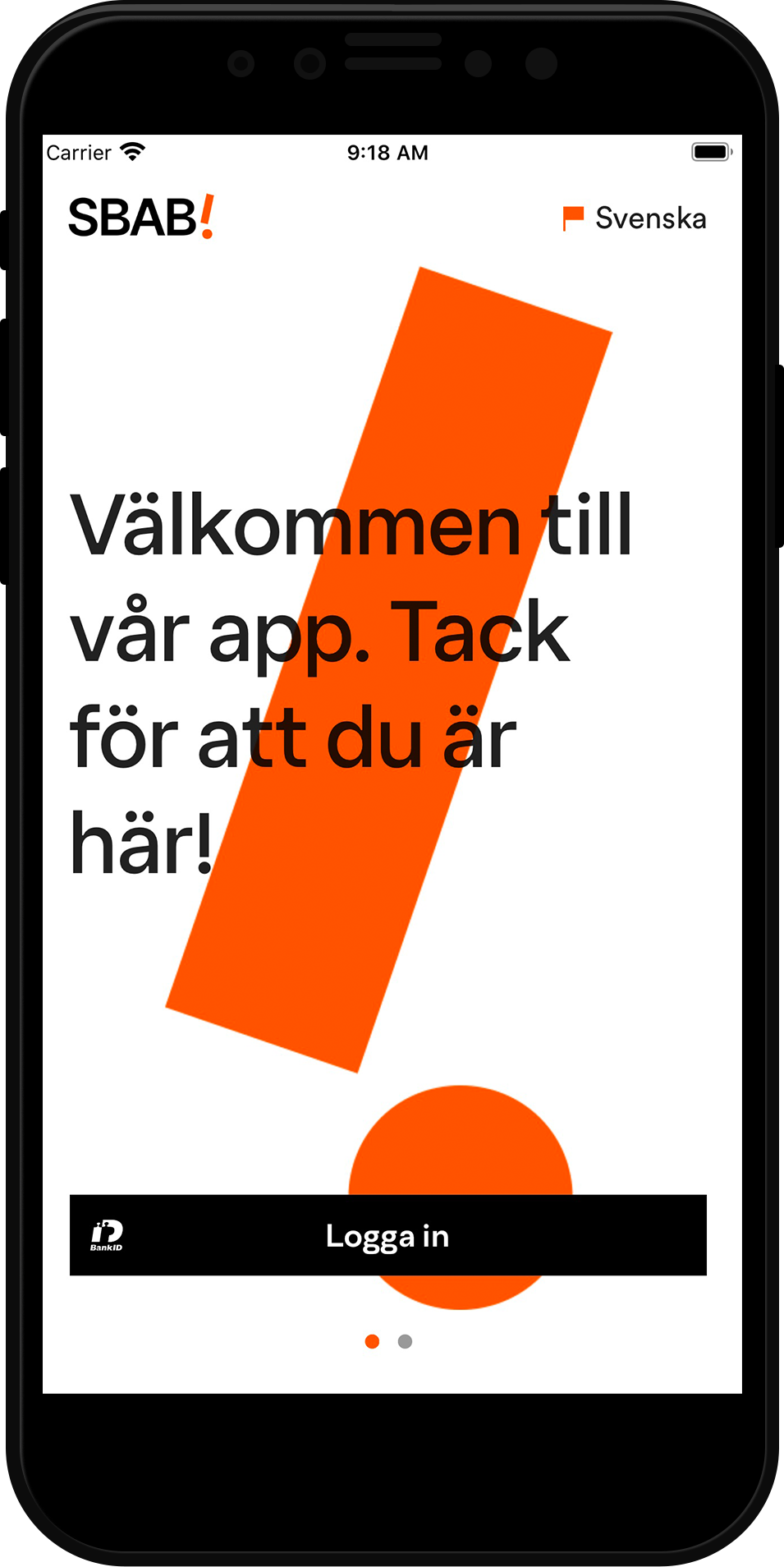 Inloggningsrutan för SBAB-appen